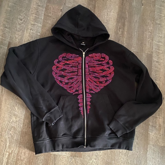 Cupids Curse Y2K style rhinestone rib cage full zip hooded jacket - Picture 2 of 11
